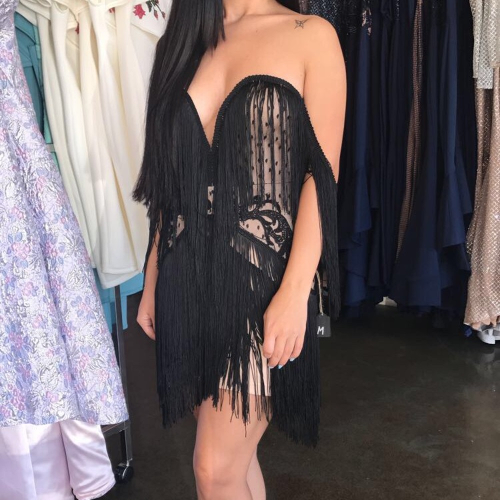 Fringe Mini dress - black and nude